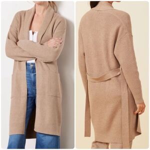 MONROW Soft Knit Waffle Long Tie Waist Cardigan Green Large